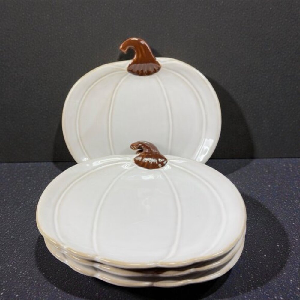 Crofton White Harvest‎ Pumpkin Plate Dish Set 4 Plates Dishes Ceramic Decorative